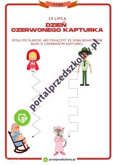 Karta pracy dla 3 i 4-latków na 19 lipca (Dzień Czerwonego Kapturka) 