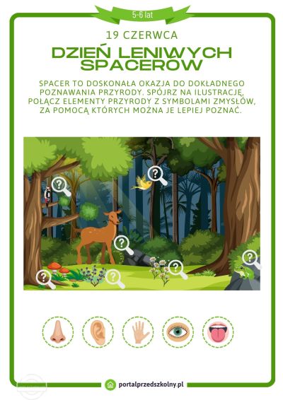 Karta pracy dla 5 i 6-latków na 19 czerwca (Dzień Leniwych Spacerów)