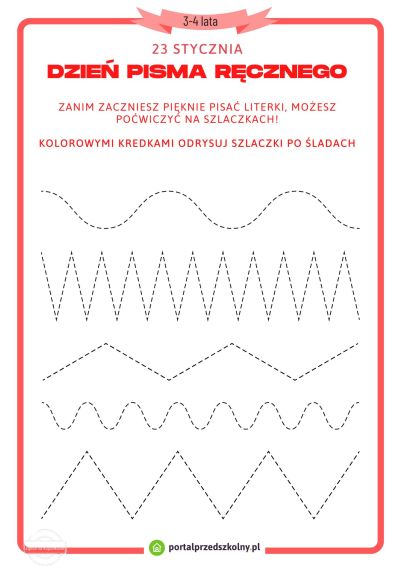 Karta pracy dla 3 i 4 latków na 23 stycznia (Dzień Pisma Ręcznego)