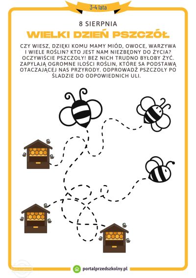 Karta pracy dla 3 i 4-latków na 8 sierpnia (Dzień Pszczół)