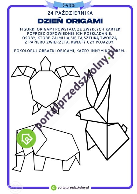 Karta pracy dla 3 i 4-latków na 24 października (Dzień Origami)