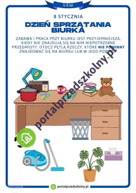   Karta pracy dla 5-6-latków na 8 stycznia (Dzień Sprzątania Biurka)