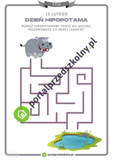 Karta pracy dla 5-6-latków na 15 lutego (Dzień Hipopotama)