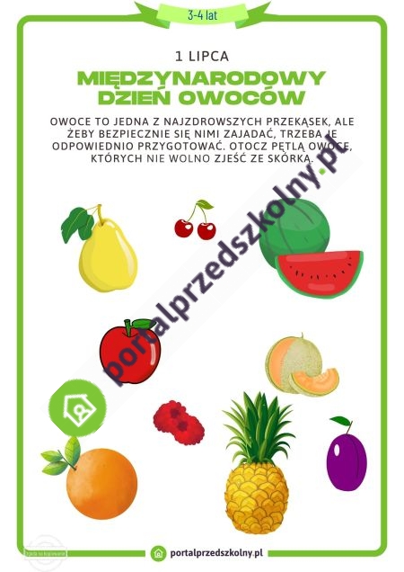 Karta pracy dla 3 i 4-latków na 1 lipca (Dzień Owoców) 