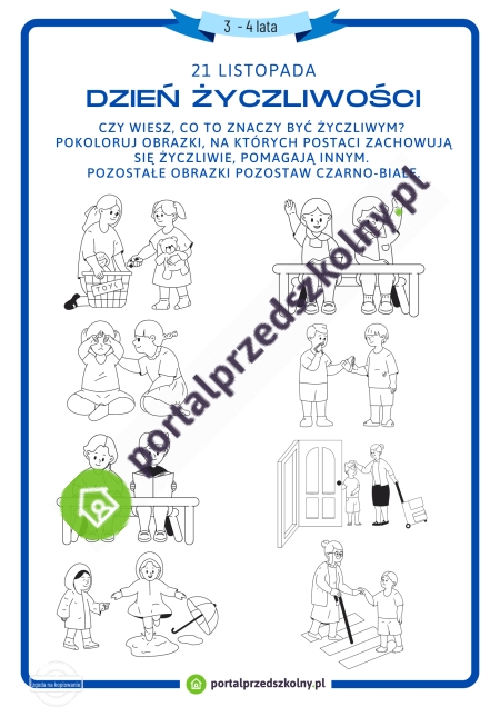 Karta pracy dla 3 i 4-latków na 21 listopada (Dzień Życzliwości)