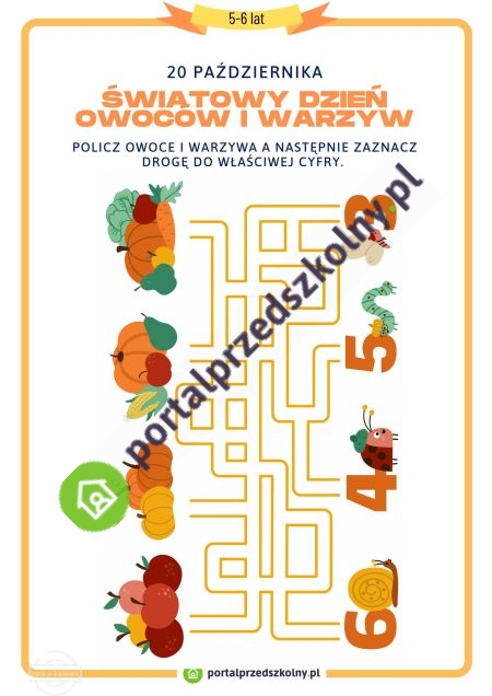 Karta pracy dla 5 i 6-latków na 20 października Światowy Dzień Warzyw i Owoców