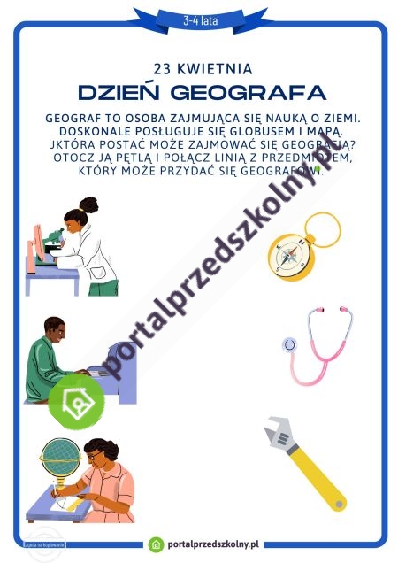 Karta pracy dla 3 i 4-latków na 23 kwietnia (Dzień Geografa)