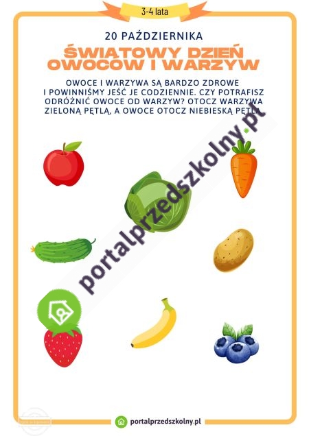 Karta pracy dla 3 i 4-latków na 20 października Światowy Dzień Warzyw i Owoców
