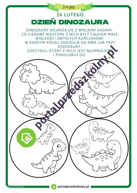 Karta pracy dla 3 i 4-latków na 26 lutego (Dzień Dinozaura)
