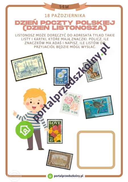 Karta pracy dla 5 i 6-latków na 8 października Dzień Poczty Polskiej (Dzień Listonosza)