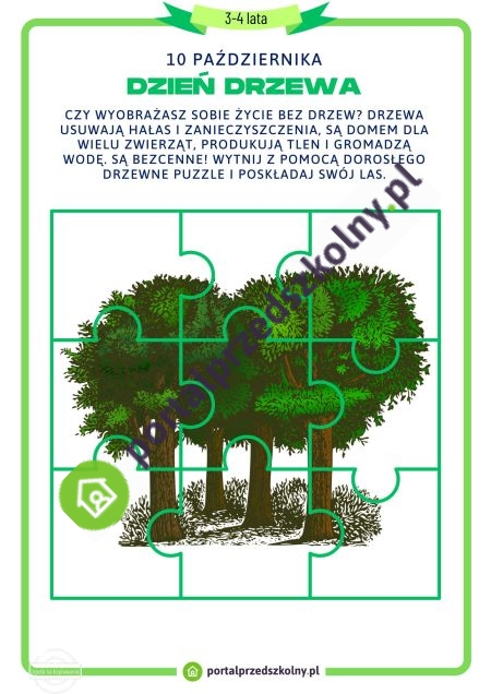 Karta pracy dla 3 i 4-latków na 10 października Dzień Drzewa