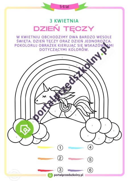   Karta pracy dla 5 i 6-latków na 3 kwietnia (Dzień Tęczy)